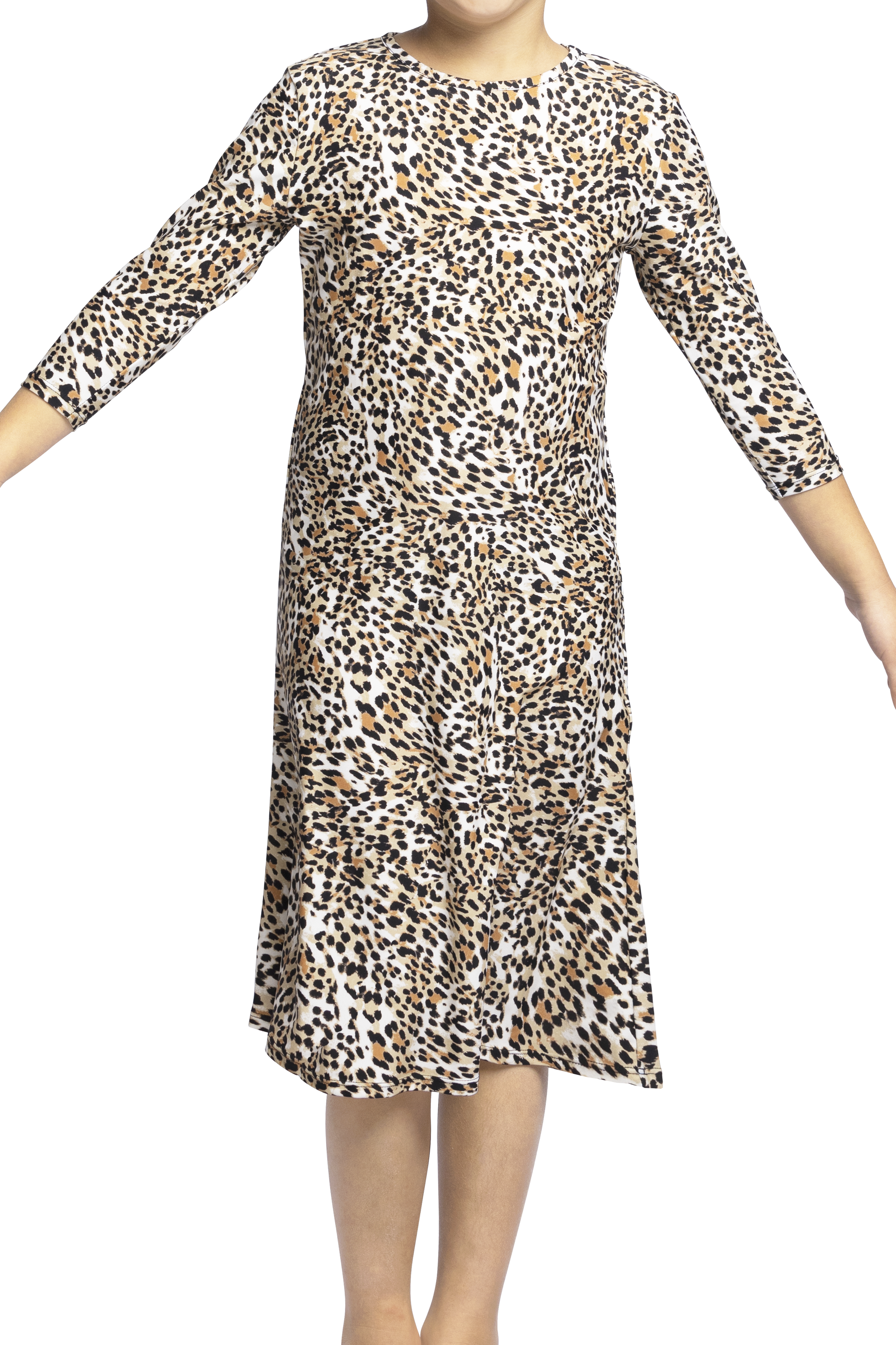 Girls Modest Tznius 3/4 Sleeve UPF 50+ Sun Protection Bathing Suit Swimdress (Animal Print )