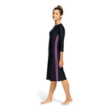 Woman Modest Tznius 3/4 Sleeve Athletic Swimdress Beach Cover up UPF 50+ Sun Protection (Reef in Black / Fuchsia)