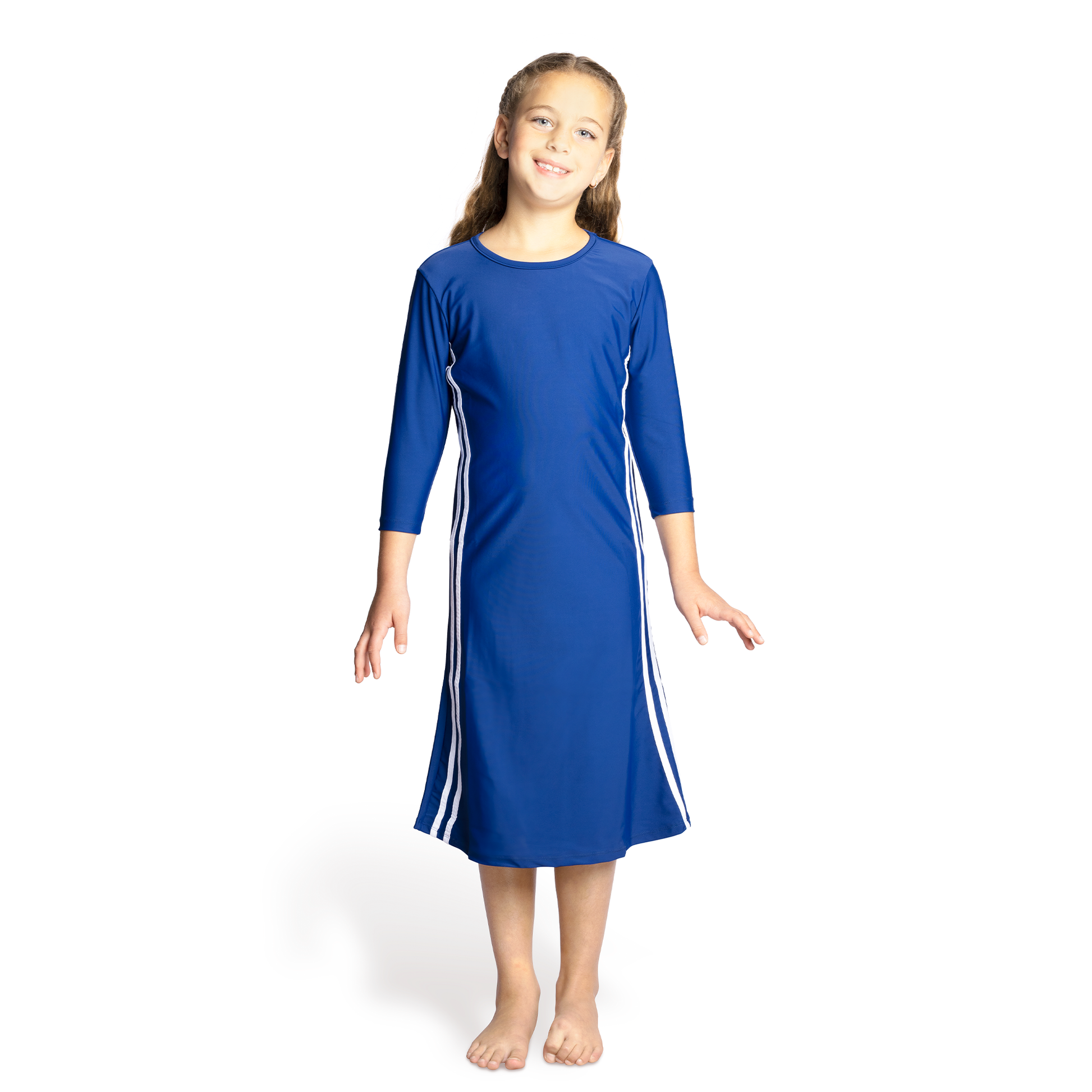 Girls Modest Swim Dress Blue Navy White