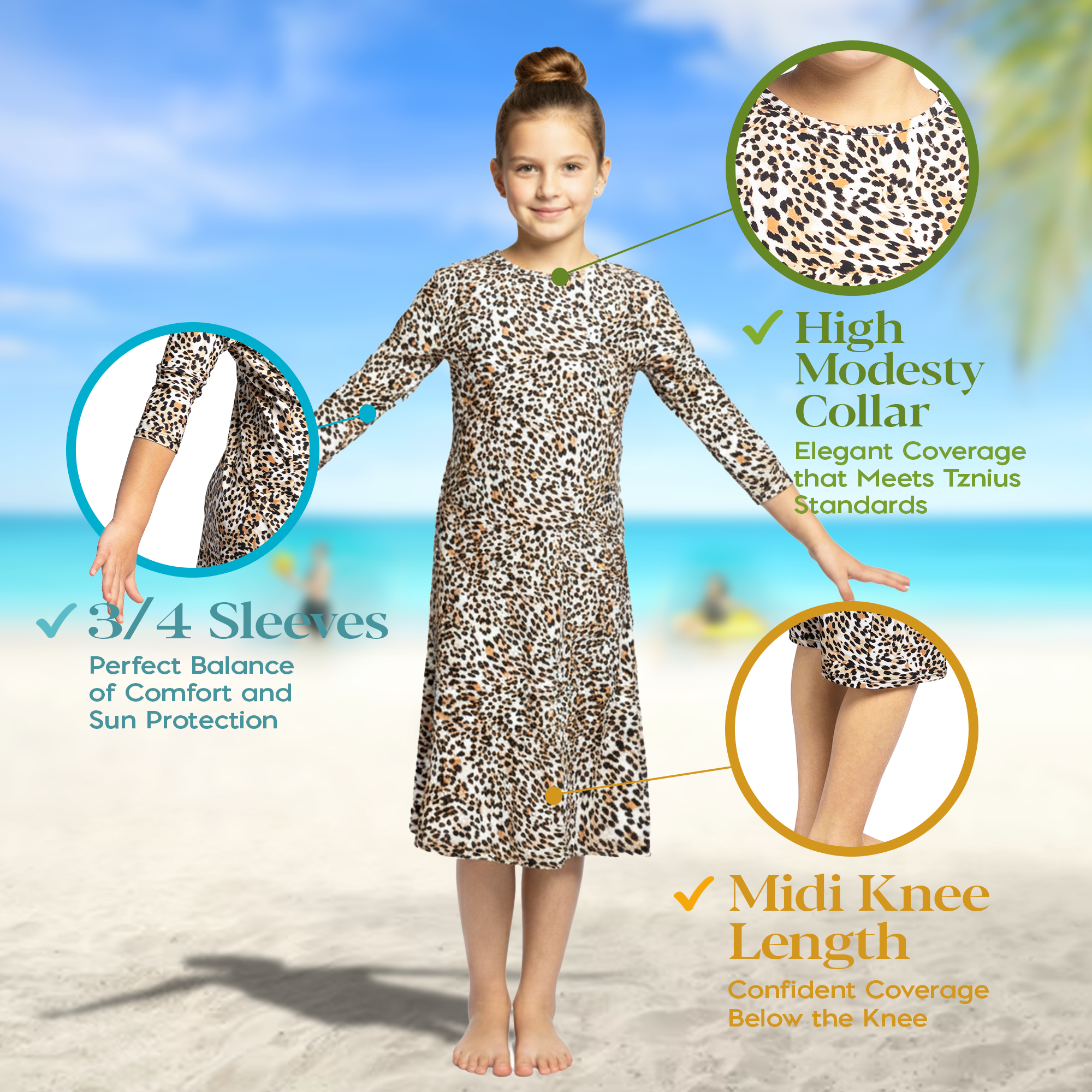 Girls Modest Swim Dress Print Girls Modest Swim Dress Print