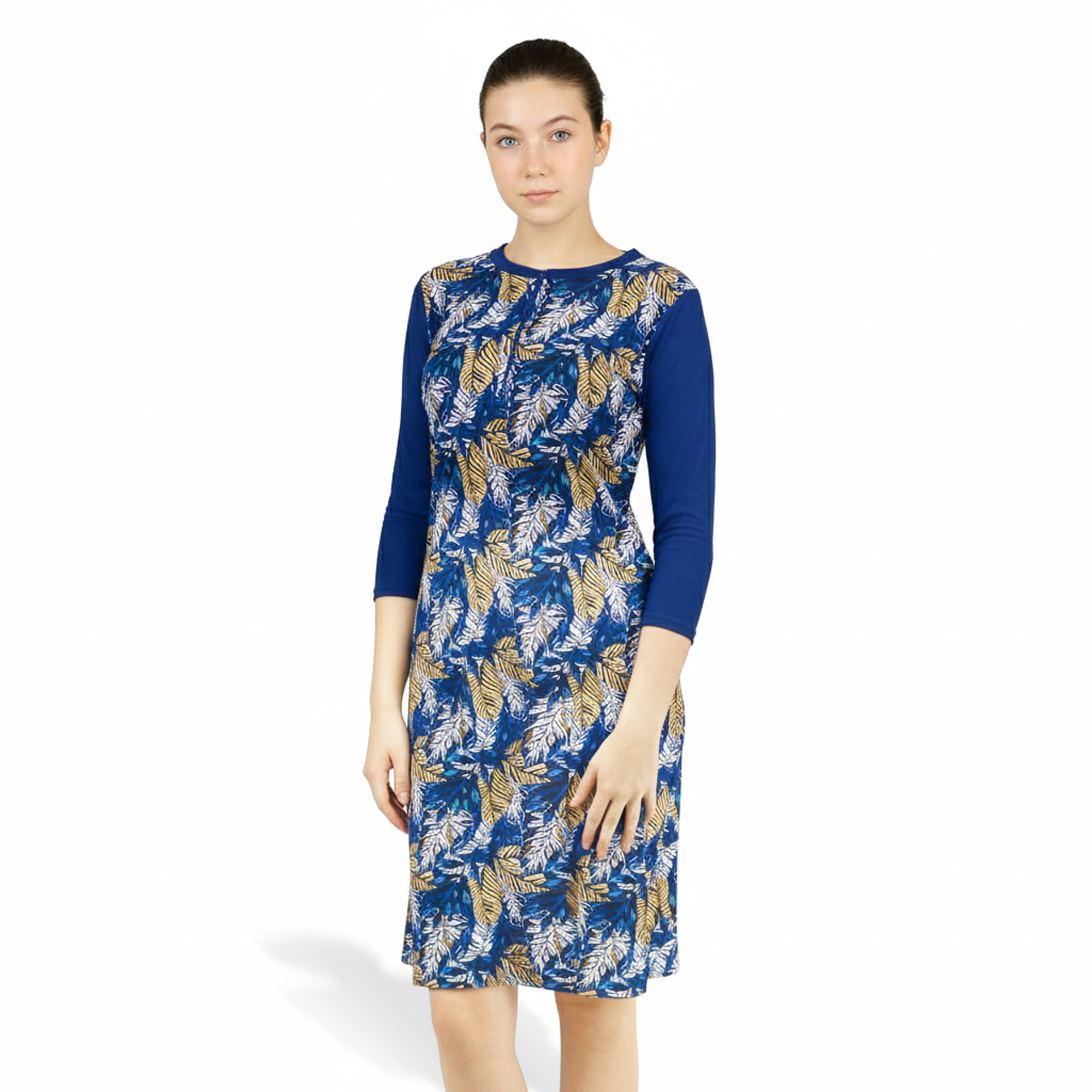 Woman Modest Tznius 3/4 Raglan Sleeve Athletic Swimdress Beach Cover up UPF 50+ Sun Protection (Monaco Print )