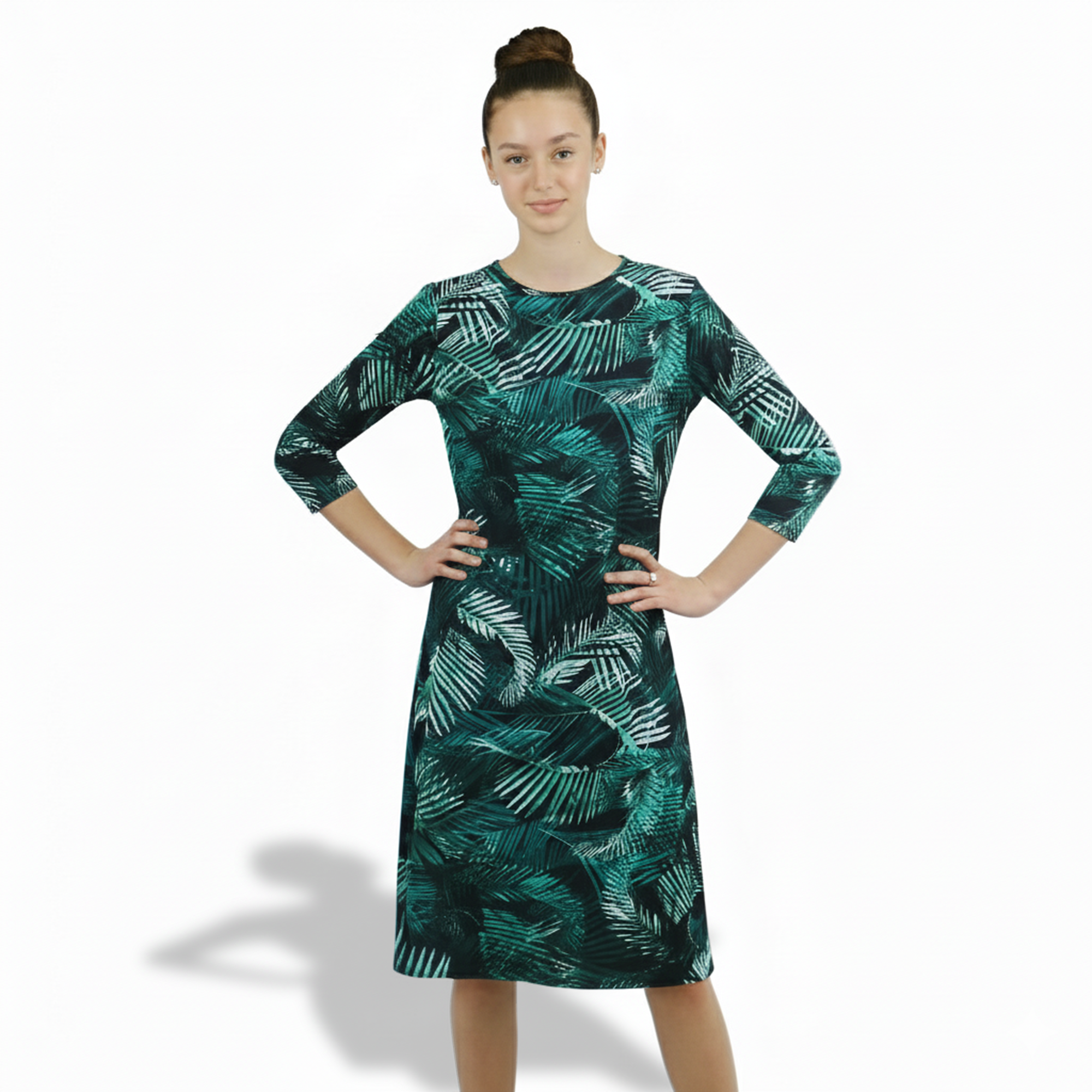 Woman Modest Tznius 3/4 Sleeve Athletic Swimdress Beach Cover up UPF 50+ Sun Protection (Santorini Print )