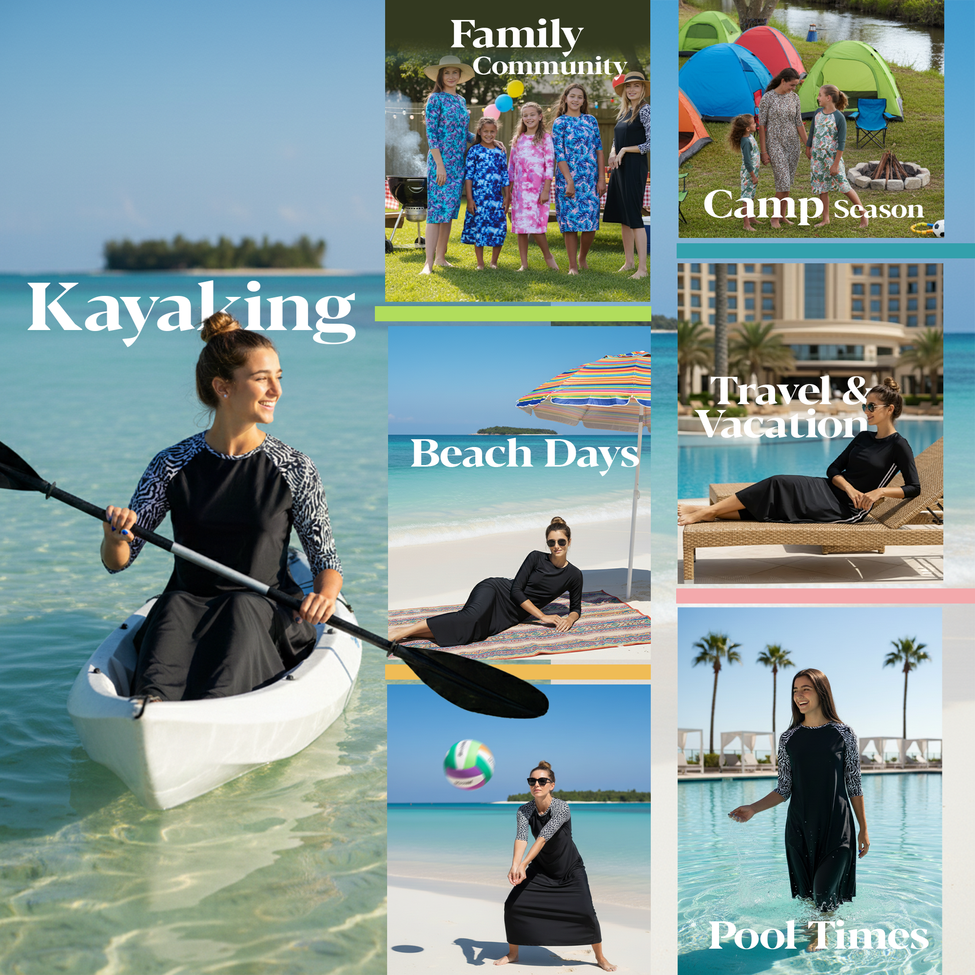 Woman Modest Tznius 3/4 Raglan Sleeve Athletic Swimdress Beach Cover up UPF 50+ Sun Protection (Aruba in Black / Zebra Sleeves)