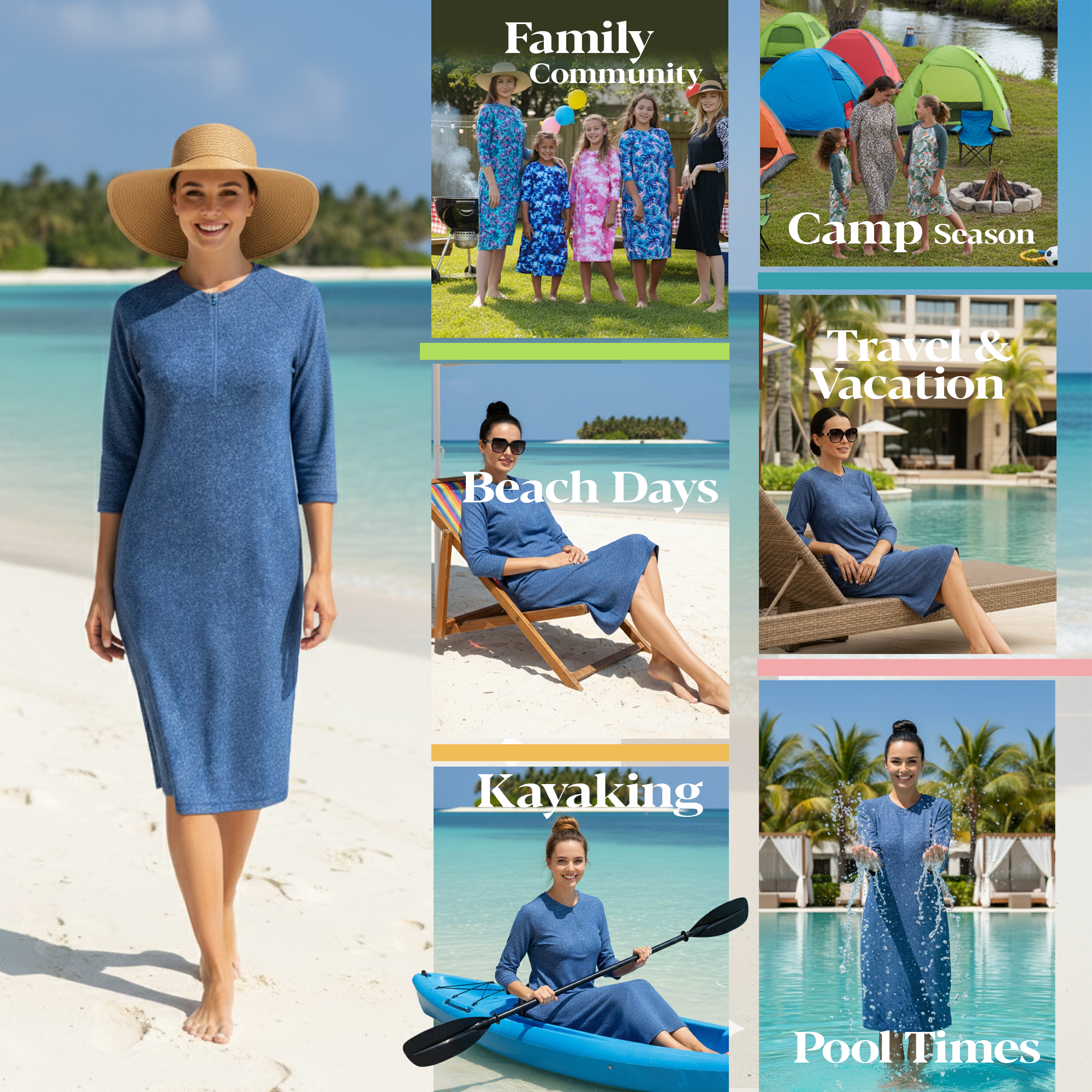 Woman Modest Tznius 3/4 Sleeve Athletic Swimdress Beach Cover up UPF 50+ Sun Protection (Simil Jean)