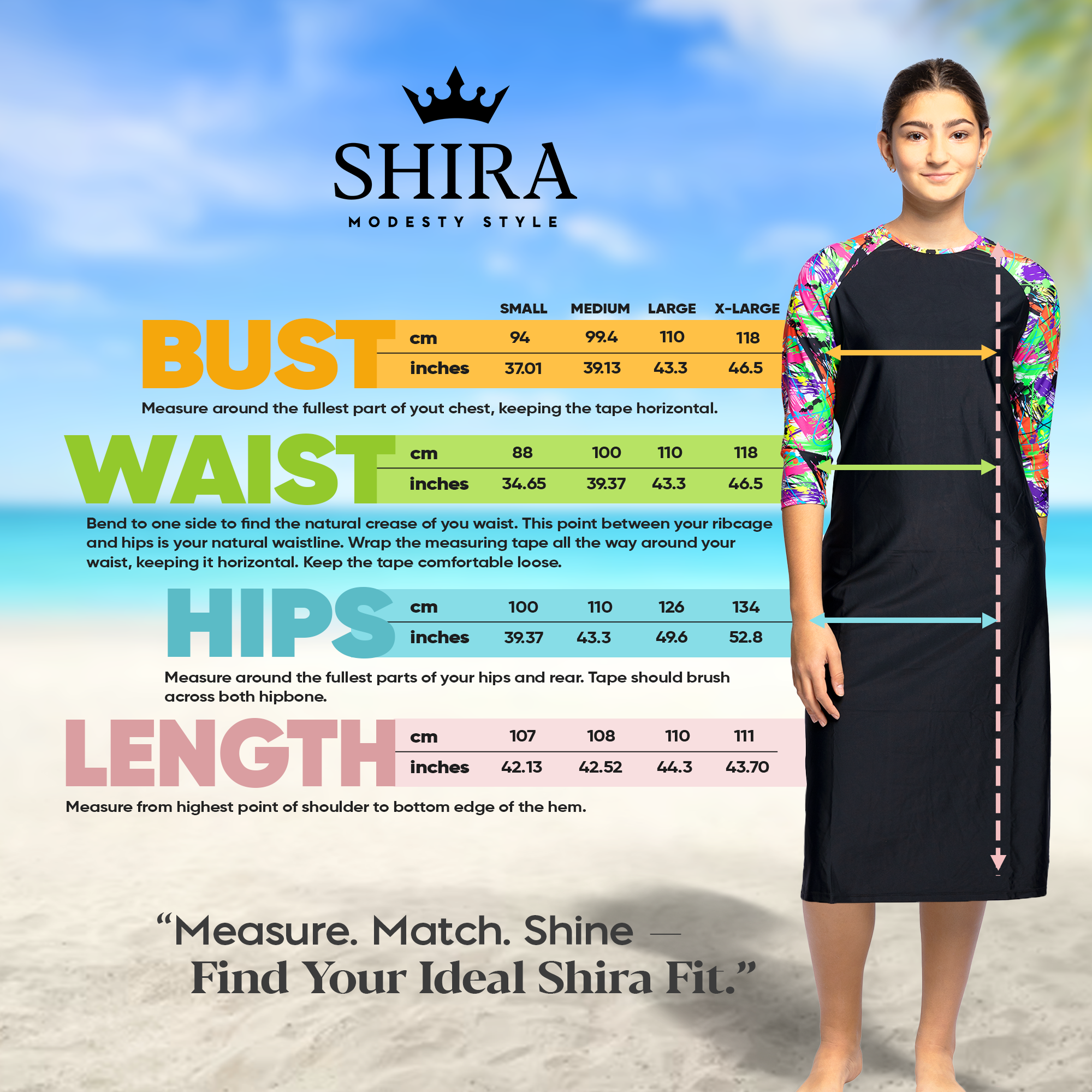 Woman Modest Tznius 3/4 Raglan Sleeve Athletic Swimdress Beach Cover up UPF 50+ Sun Protection (Aruba in Black / Color Splash Sleeves)