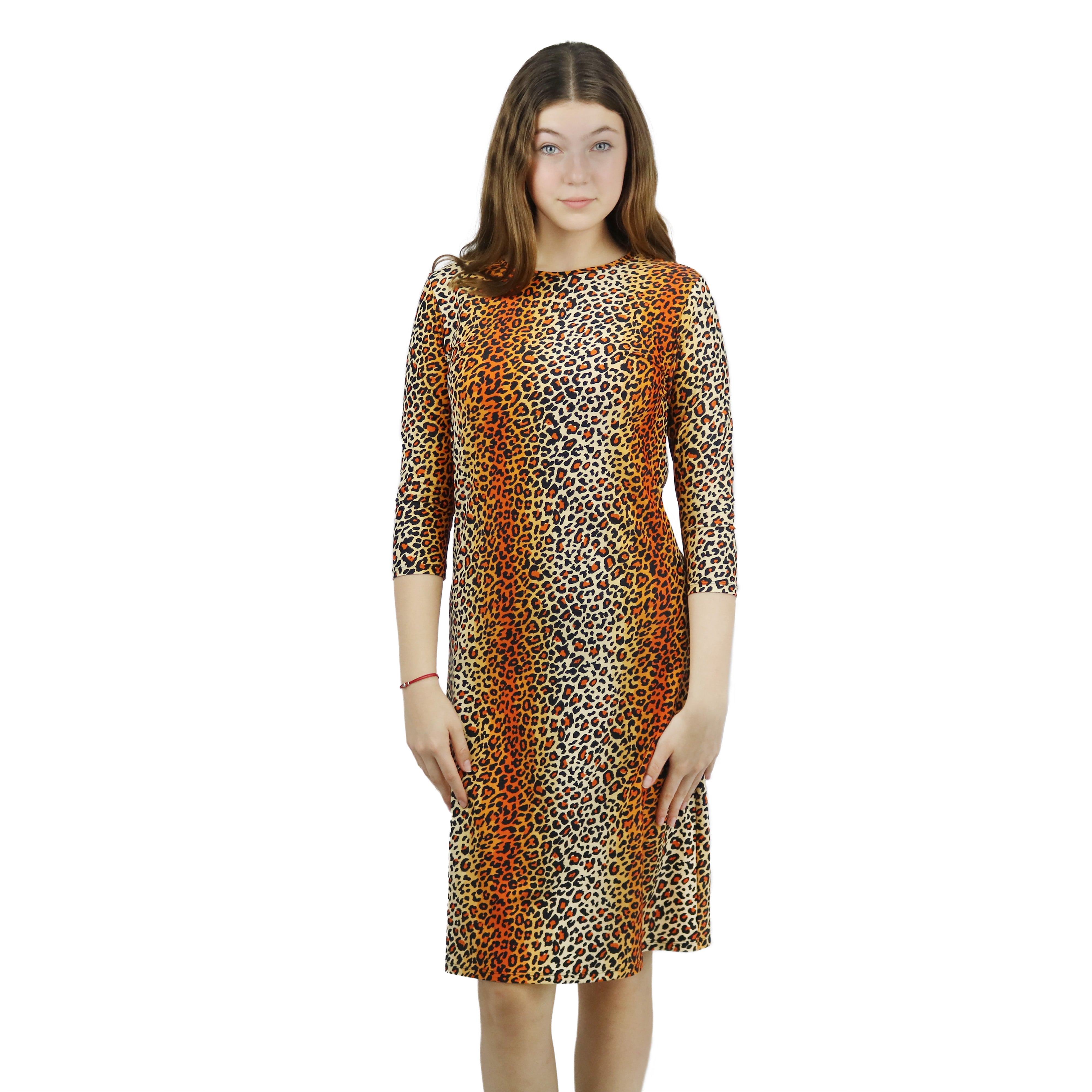 Woman Modest Tznius 3/4 Sleeves Athletic Swimdress Beach Cover up UPF 50+ Sun Protection (Animal Print )