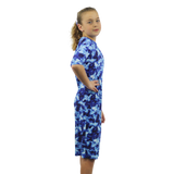 Girls Modest Tznius 3/4 Sleeve UPF 50+ Sun Protection bathing Suit Swimdress  (Batik in Blue Color )