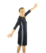 Girls Modest Tznius 3/4 Sleeve UPF 50+ Sun Protection bathing Suit Swimdress (Reef in Black / White)