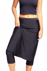 Woman Long Swim Skirt with Attached Leggings, Modest, Sun Protection, Sports (Black)