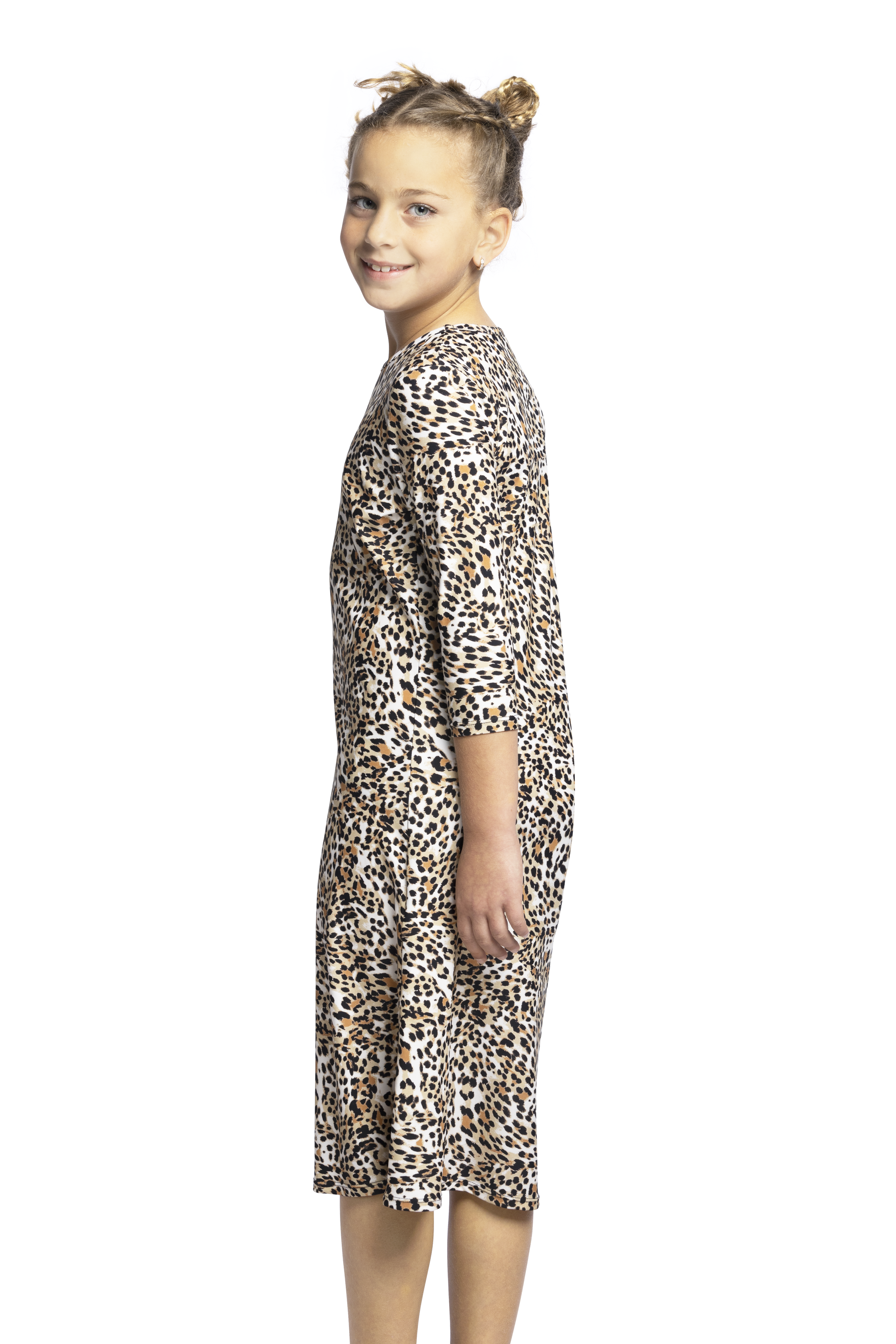 Girls Modest Tznius 3/4 Sleeve UPF 50+ Sun Protection Bathing Suit Swimdress (Animal Print )