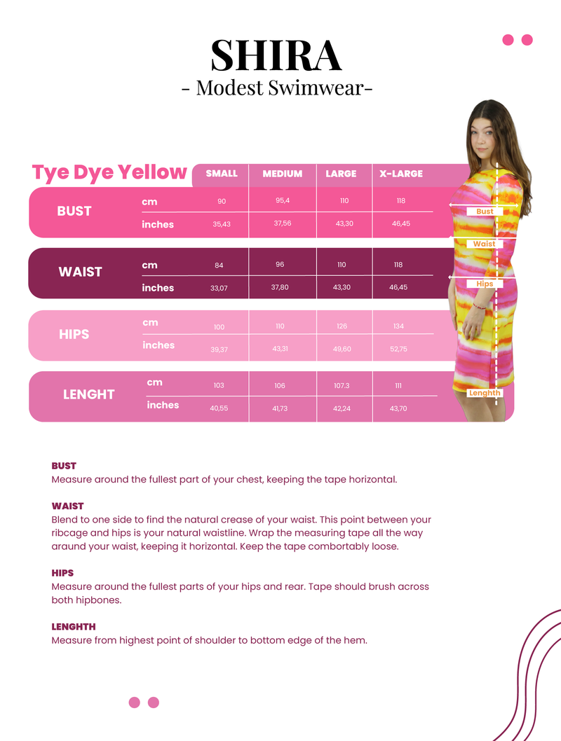 Woman Modest Tznius 3/4 Sleeve Athletic Swimdress Beach Cover up UPF 50+ Sun Protection (Batik in Pink / Yellow )